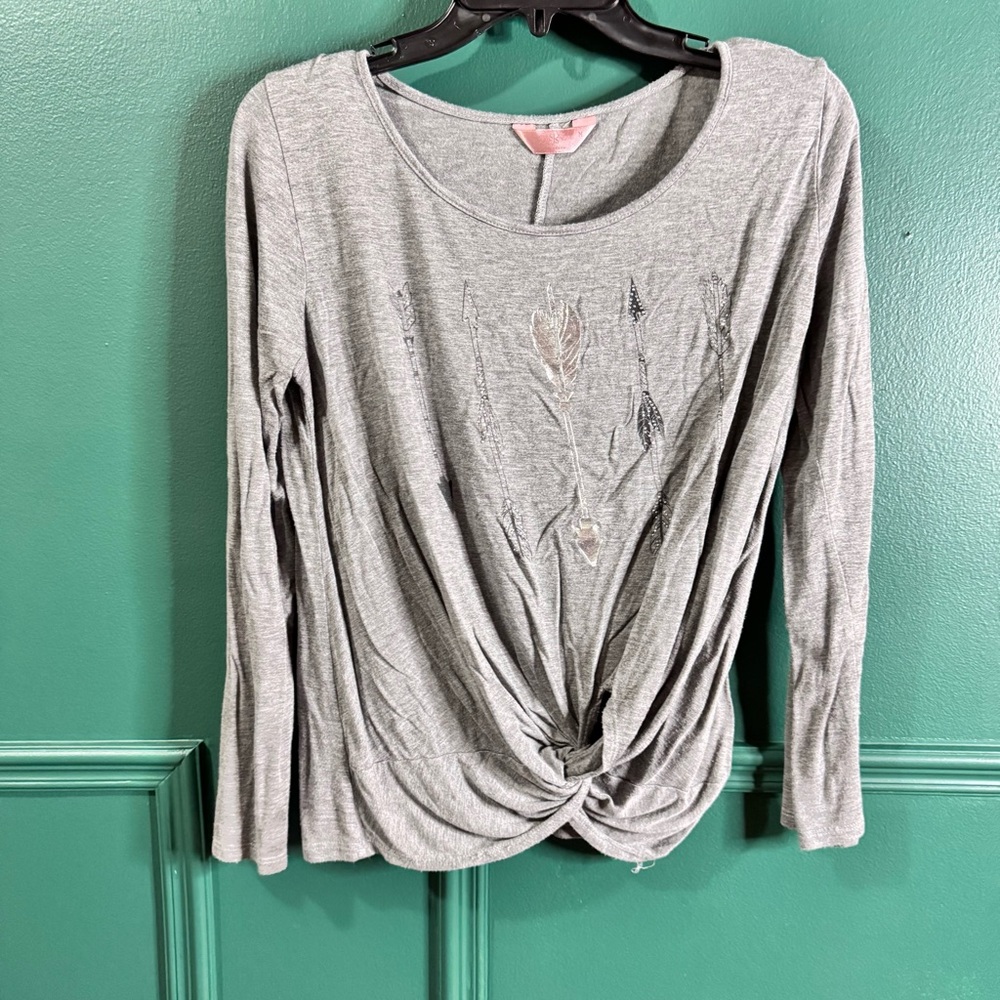 SJS Womens medium Long Sleeve Tee with Soft Cotton Comfort gray with arrows